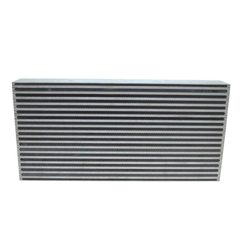 Silver aluminum bar and plate oil cooler core with offset fins, measuring 6 inches by 10 inches by 2 inches.