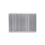 Silver aluminum bar and plate vertical flow intercooler core with louvered fins and 3.5 inch thickness.