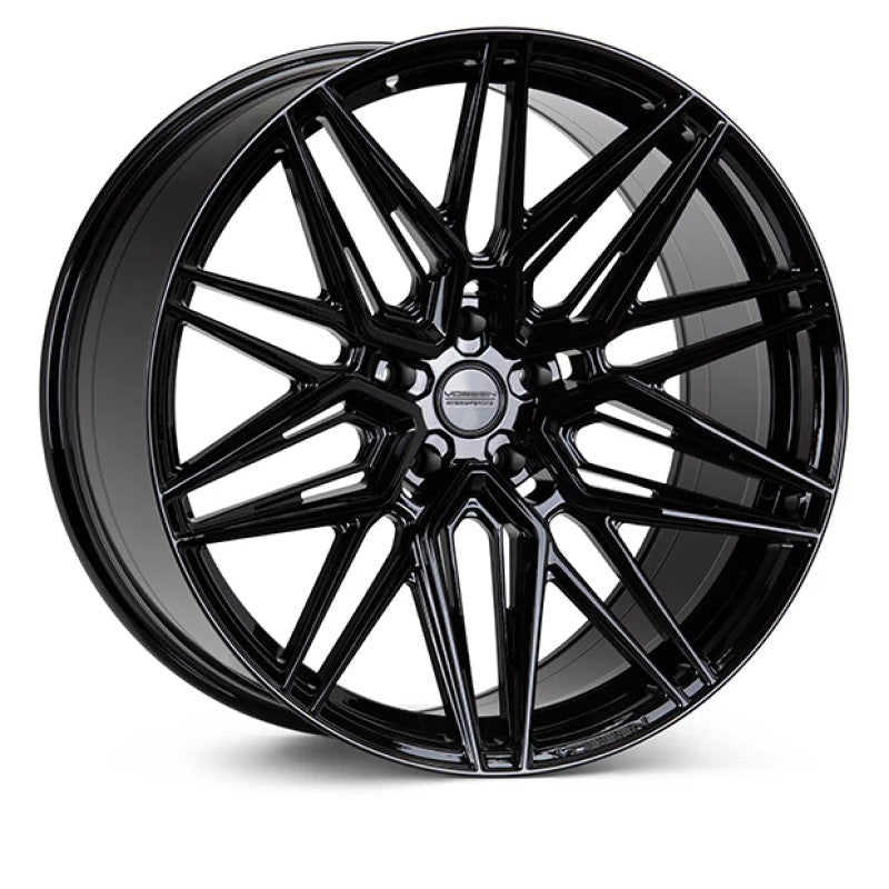 Vossen HF-7 Hybrid Forged 20x9 wheel in Gloss Black with a multi-spoke design and flat face profile.