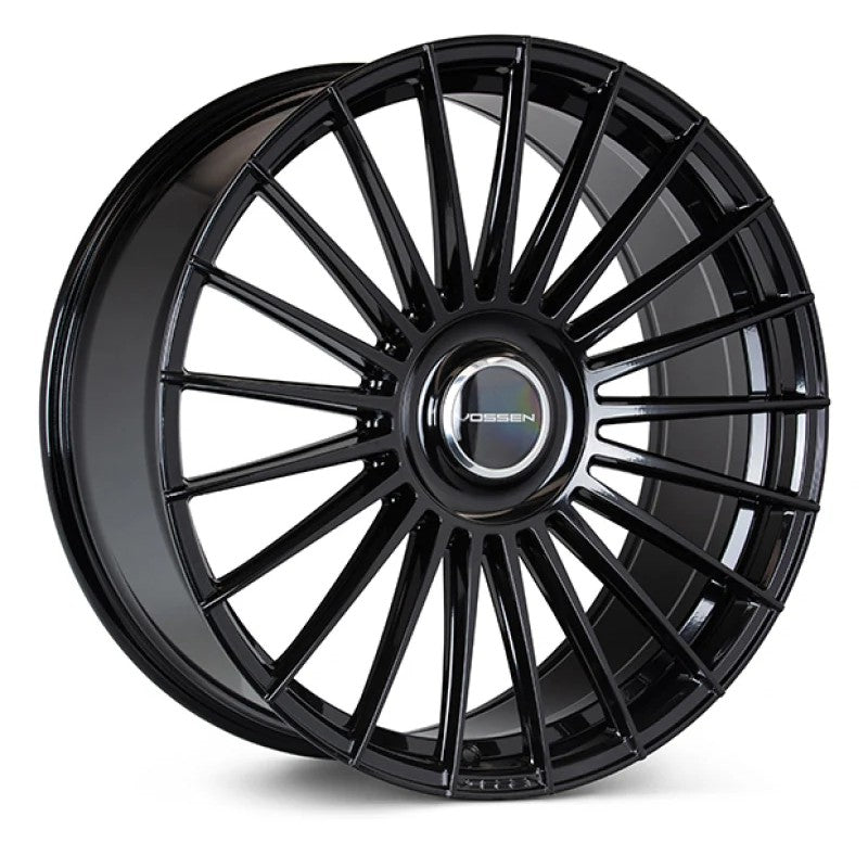 Vossen HF-8 24-inch wheel in Gloss Black featuring a multi-spoke deep concave design and 6-lug bolt pattern.
