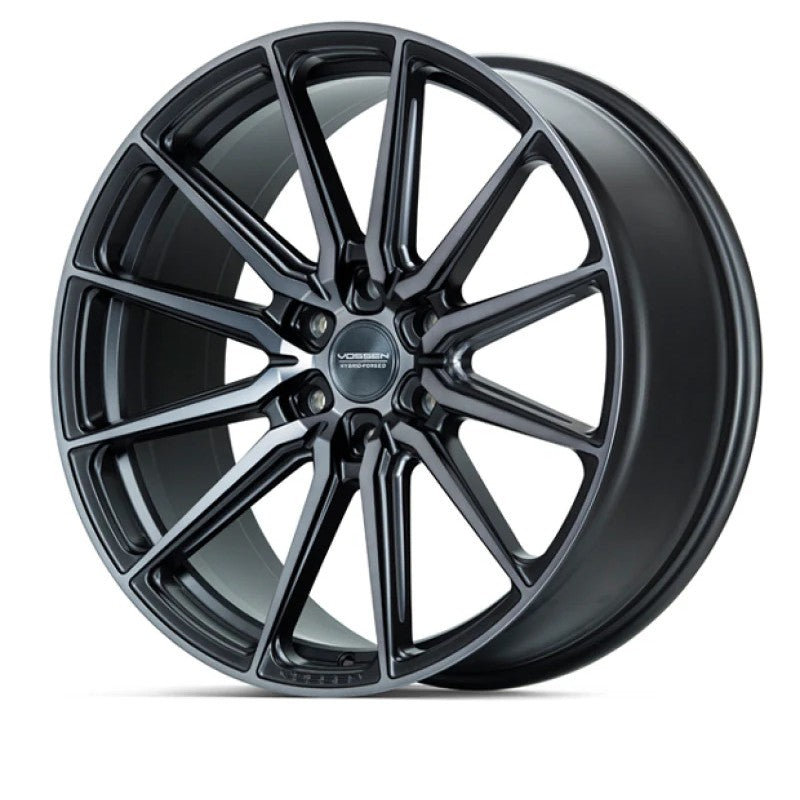 Vossen HF6-1 22x9.5 Hybrid Forged wheel in Tinted Matte Gunmetal with 6-lug bolt pattern and deep concave face.
