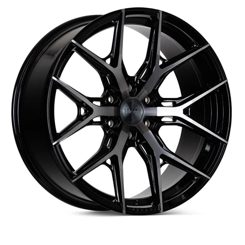 Vossen HF6-4 22x10 wheel in Tinted Gloss Black featuring a multi-spoke design and aggressive Super Deep Face concavity.