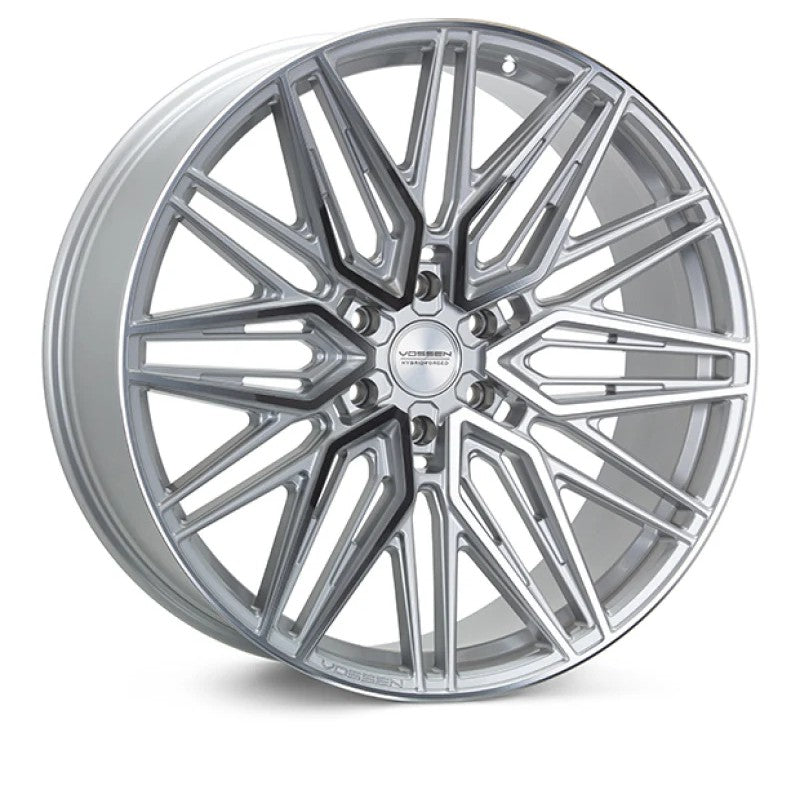 Vossen HF6-5 22x9.5 multi-spoke wheel in Silver Polished finish with Deep Face concave profile.