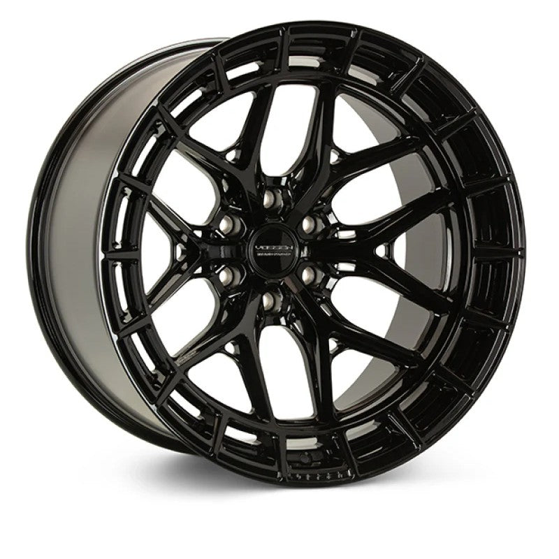 Vossen HFX-1 20x9.5 multi-spoke hybrid forged wheel in Gloss Black finish with deep concave profile.