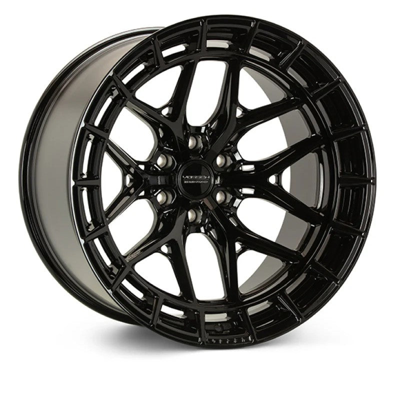Vossen HFX-1 multi-spoke wheel in Gloss Black with a 22x10.5 size and Deep concave profile.