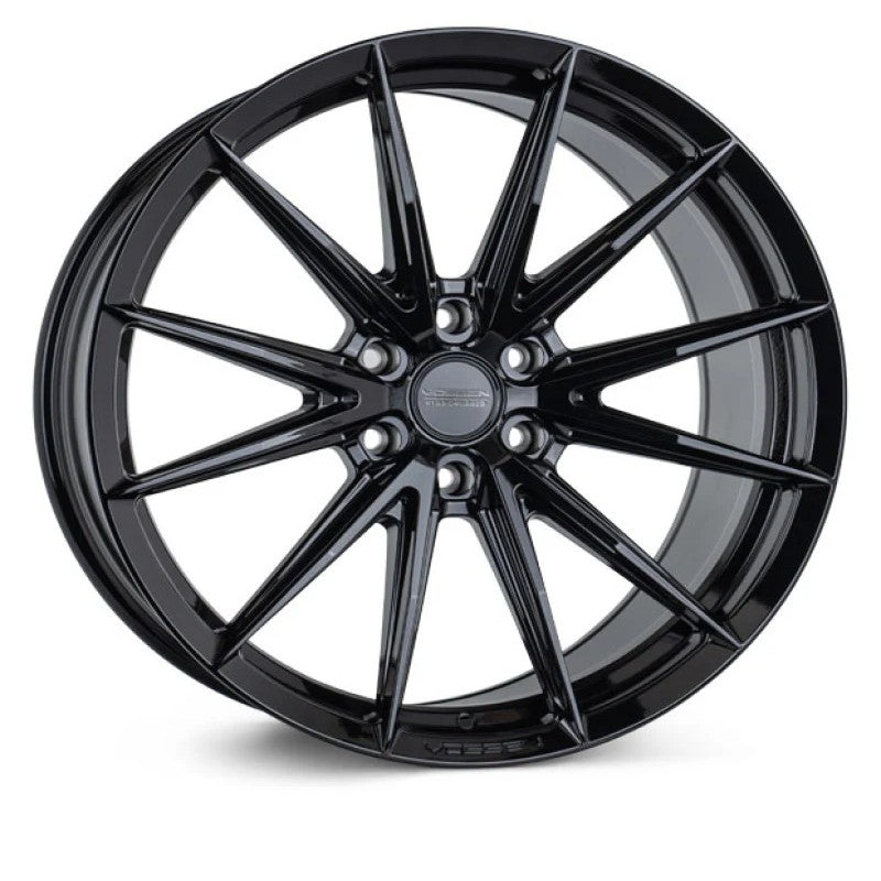 Vossen HFX-2 22x9.5 multi-spoke wheel in Gloss Black finish featuring a 6x139.7 bolt pattern and Deep Face concavity.