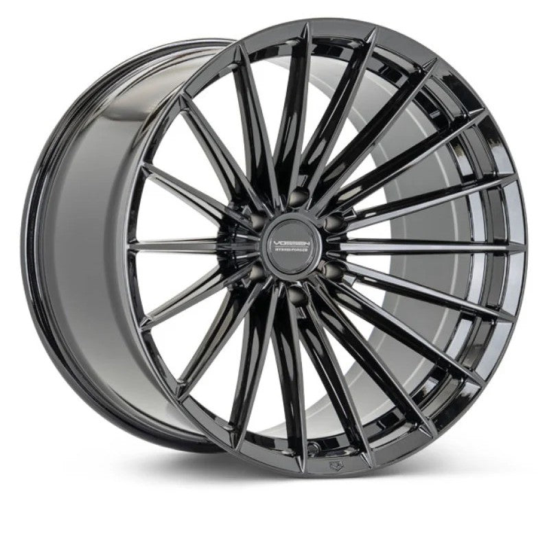 Vossen HFX-4 17x9 multi-spoke wheel in Gloss Black with a Super Deep concave profile and 6x135 bolt pattern.