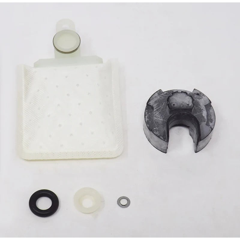 Walbro 400-847 fuel pump installation kit featuring fuel strainer, connector harness, and mounting hardware.