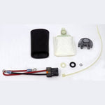 Walbro 400-857 fuel pump installation kit components including fuel strainer, electrical harness, and mounting hardware.