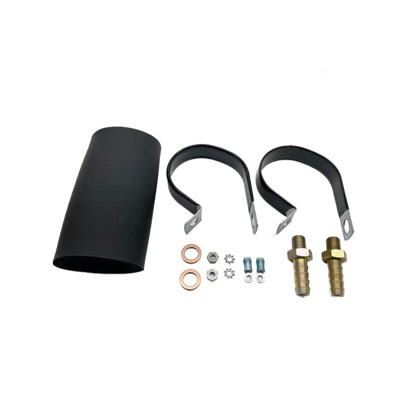 Walbro 400-939 universal in-line fuel pump installation kit featuring mounting brackets and electrical insulators.