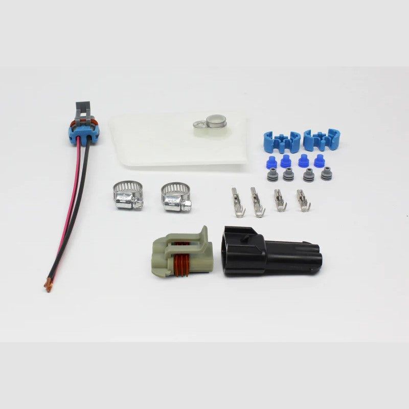 Walbro 400-1162 fuel pump installation kit with high-flow filter, wiring harness, and hardware for F90000267 pumps.