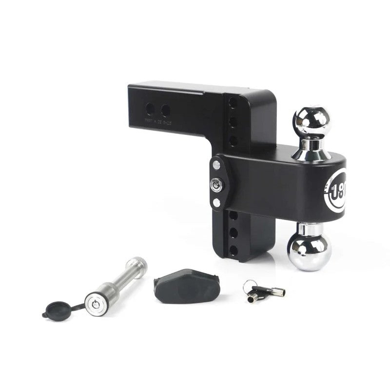 Weigh Safe 180 adjustable 6-inch drop hitch in Black Cerakote with 2.5-inch shank and dual chrome-plated balls.
