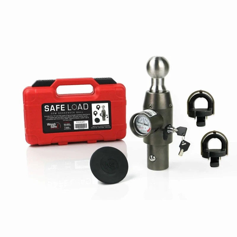 Stainless steel 2-5/16 inch gooseneck hitch ball with mounting base for Ford and Chevrolet factory puck systems.