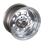 Polished Weld Draglite 15x3.5 aluminum 8-hole wheel with dual 5-lug bolt patterns and 1.375 inch backspacing.