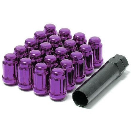 Set of purple Wheel Mate Muteki closed end lug nuts with 12x1.25 thread pitch.