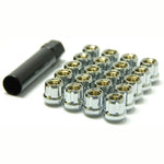Chrome finished Wheel Mate Muteki open end lug nuts with 12x1.50 thread pitch.