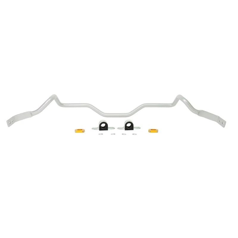 Whiteline 24mm silver powder-coated front adjustable sway bar with mounting bushings and DIY lateral locks.