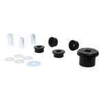 Whiteline KDT982 rear differential mount bushing kit featuring five black bushings, steel washers, and grease tubes.
