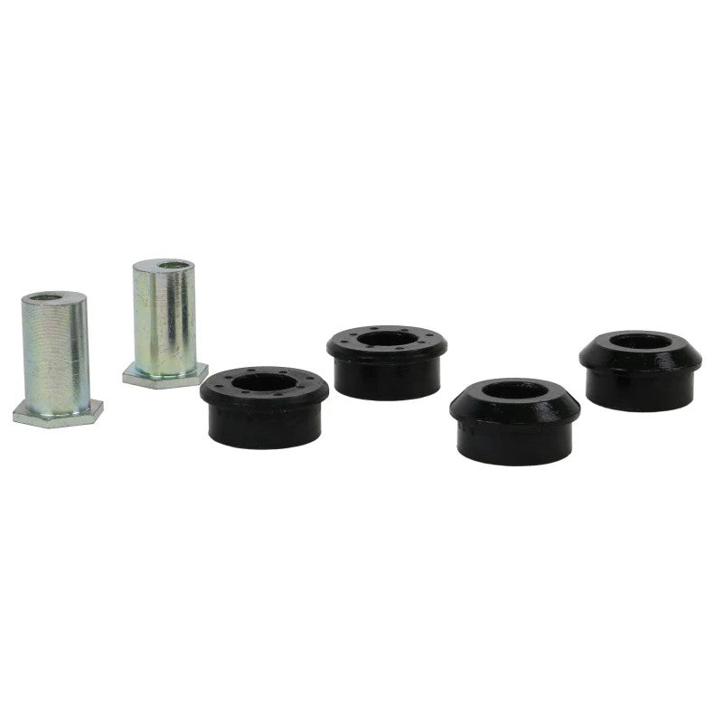 Whiteline KCA368 rear upper control arm camber adjustment kit featuring synthetic elastomer bushings and protective finish.