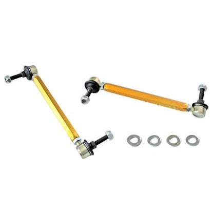 Whiteline KLC106 adjustable front sway bar links with gold anodized alloy bodies and steel ball joint ends