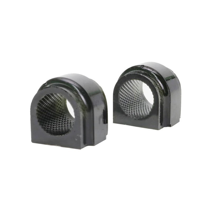 Two black Whiteline 20mm synthetic elastomer rear sway bar bushings for 2002-2018 Mini Cooper models.