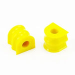 A pair of yellow Whiteline 19mm synthetic elastomer sway bar mount bushings with knurled internal bores.