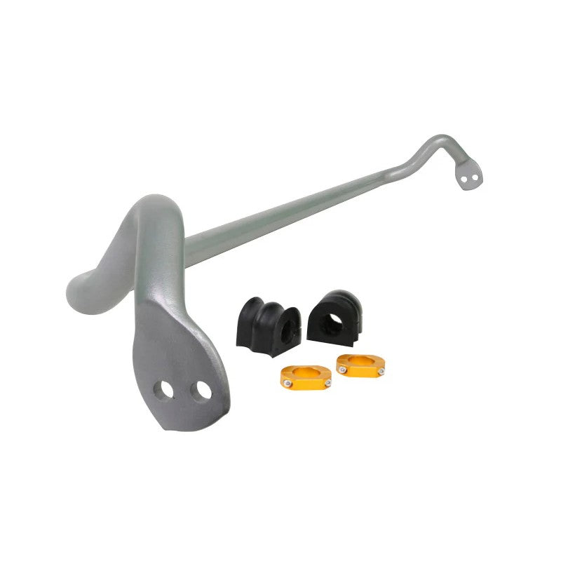 Whiteline BSF33XZ 24mm front adjustable sway bar with silver powder coating and mounting hardware.