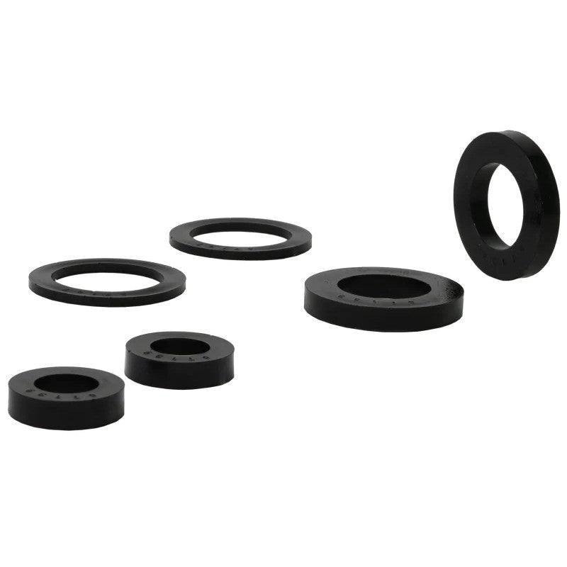 Whiteline KSB751 yellow synthetic elastomer rear differential support bushing inserts and molybdenum grease packets.