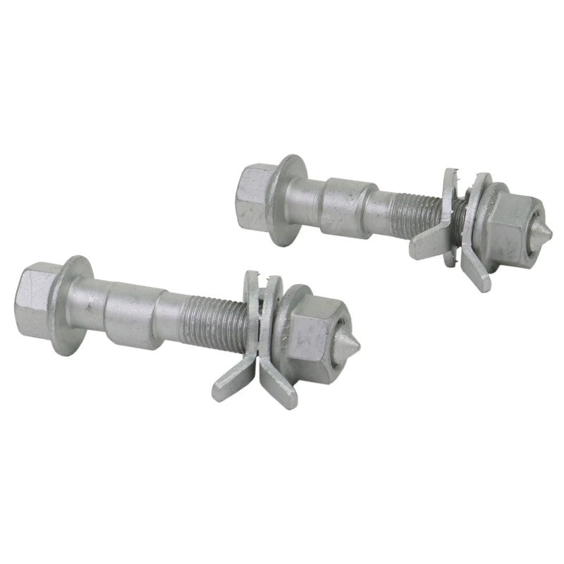 Whiteline KCA414 14mm camber adjustment bolts with toothed lock washers and protective plating.