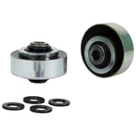 Whiteline KCA469 control arm bushing kit featuring yellow synthetic elastomer bushings and plated metal sleeves.