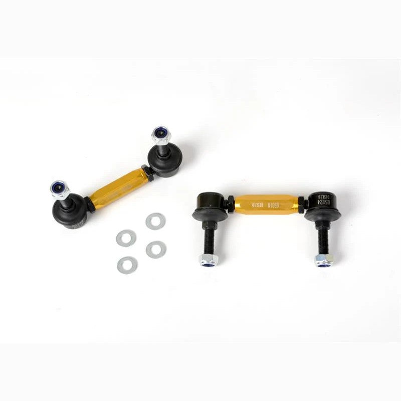 Whiteline KLC141 adjustable rear sway bar link kit featuring gold anodized alloy bodies and heavy duty steel ball joints.
