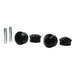Whiteline synthetic elastomer rear beam axle front bushings with protective plating and installation grease.
