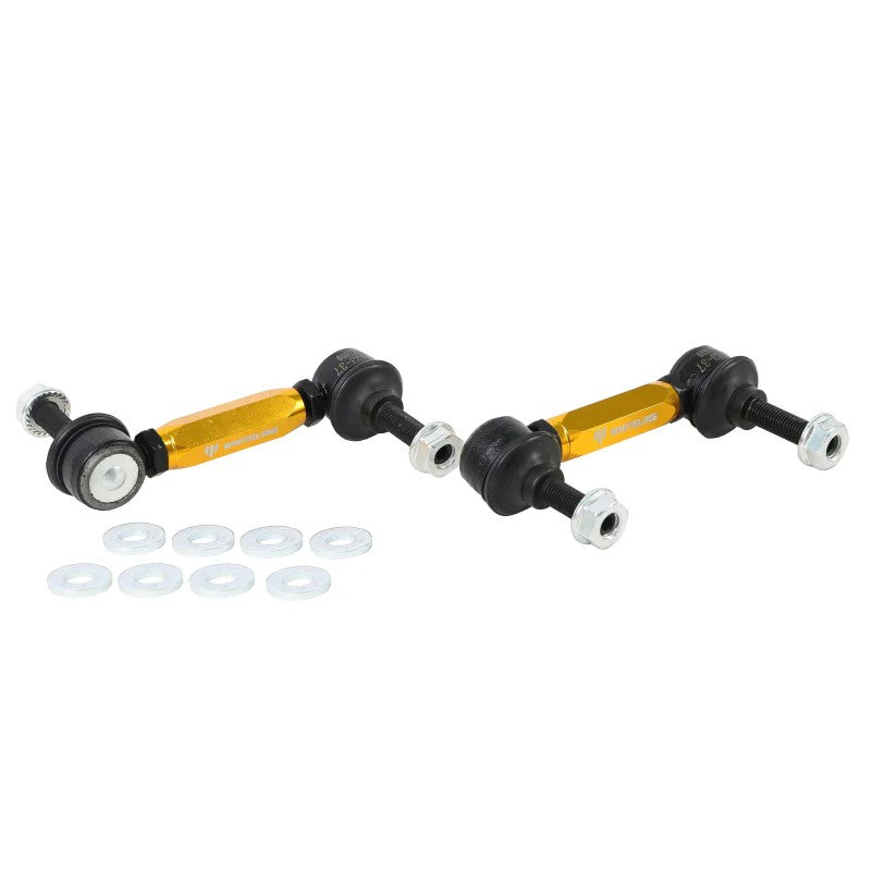 Whiteline KLC243 adjustable rear sway bar end links with gold anodized finish and heavy duty steel ball joints