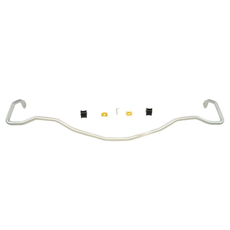 Whiteline BSR39Z 20mm adjustable rear sway bar with yellow elastomer bushings and silver lateral locks.