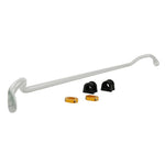 Whiteline BSF30Z 22mm silver powder-coated front adjustable sway bar with synthetic elastomer bushings and lateral locks.