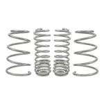 Four yellow powder-coated Whiteline progressive rate lowering springs for 2005-2014 Ford Mustang