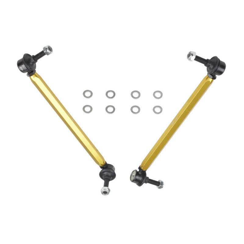 Whiteline KLC154 adjustable heavy duty front sway bar end links with anodized alloy bodies and steel ball joints.