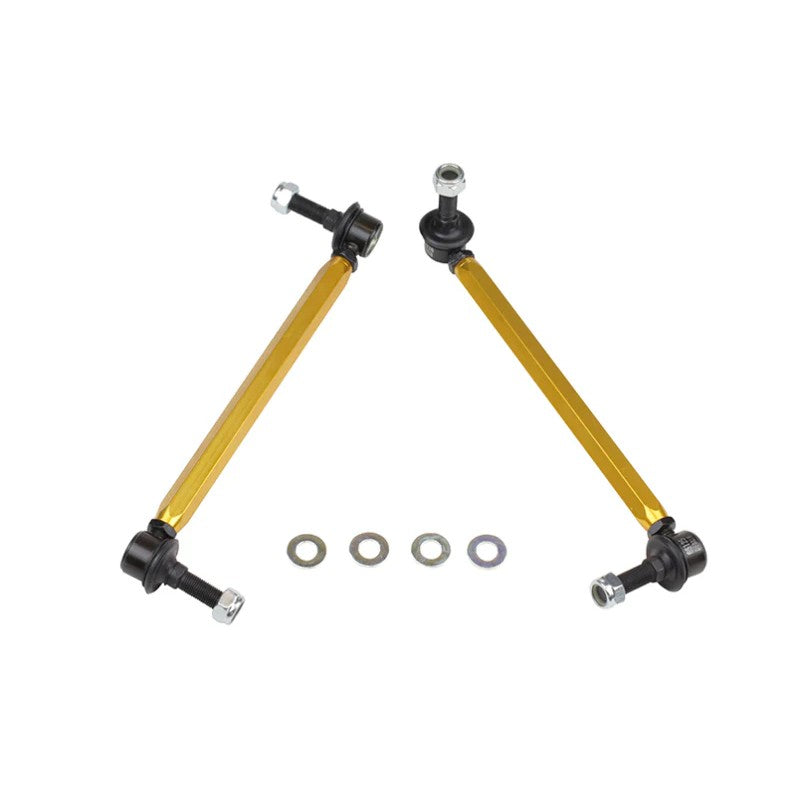 Whiteline KLC169 heavy-duty adjustable front sway bar link with gold anodized alloy body and steel ball joint ends.