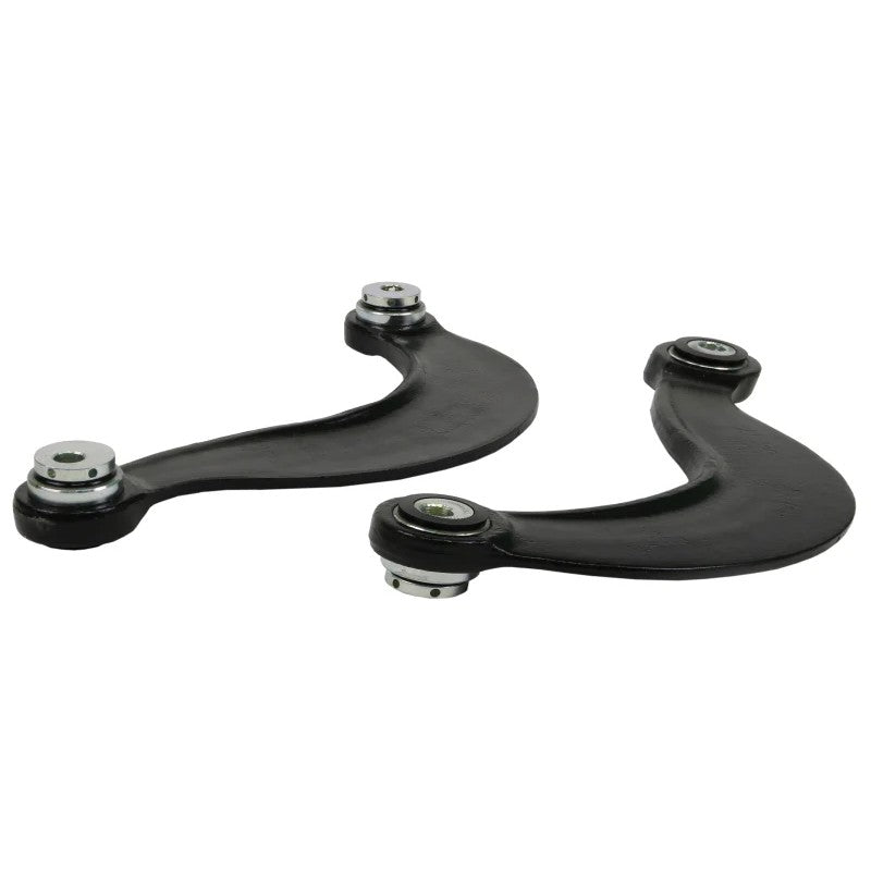 Whiteline heavy duty adjustable rear upper control arms with grey performance bushings and silver adjustment hardware.