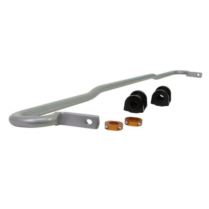 Whiteline BSR49 20mm heavy-duty rear sway bar with synthetic elastomer bushings and lateral locks.