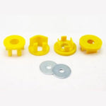 Whiteline KDT903 yellow synthetic elastomer rear differential mount insert bushings and included lubrication grease.