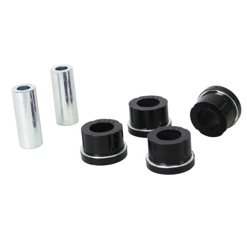 Whiteline W0506 front inner control arm bushing kit featuring black synthetic elastomer bushings and assembly grease.