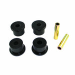 Black Whiteline synthetic elastomer rear spring eye front bushings with metal sleeves and grease for 1964-1973 Mustang.