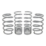 Set of four silver Whiteline progressive rate performance lowering springs for 2012-2018 Ford Focus.