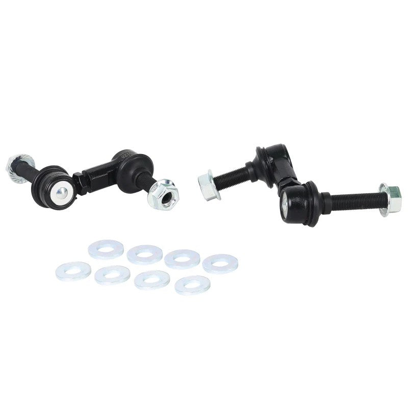 Whiteline KLC245 adjustable front sway bar links featuring anodized alloy bodies and heavy-duty ball joints for Nissan GT-R.
