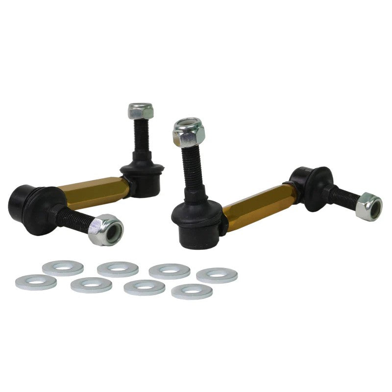 Whiteline KLC219 adjustable front sway bar links with heavy-duty steel ball joints and gold anodized alloy bodies.