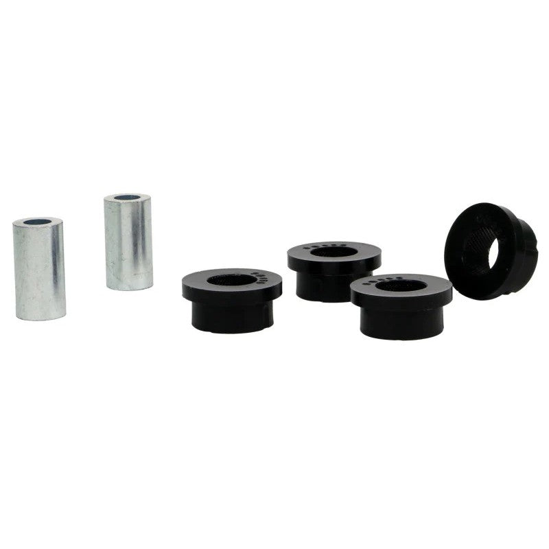Whiteline W63582 Rear Trailing Arm Lower Rear Bushing Kit including synthetic elastomer bushings and molybdenum grease.