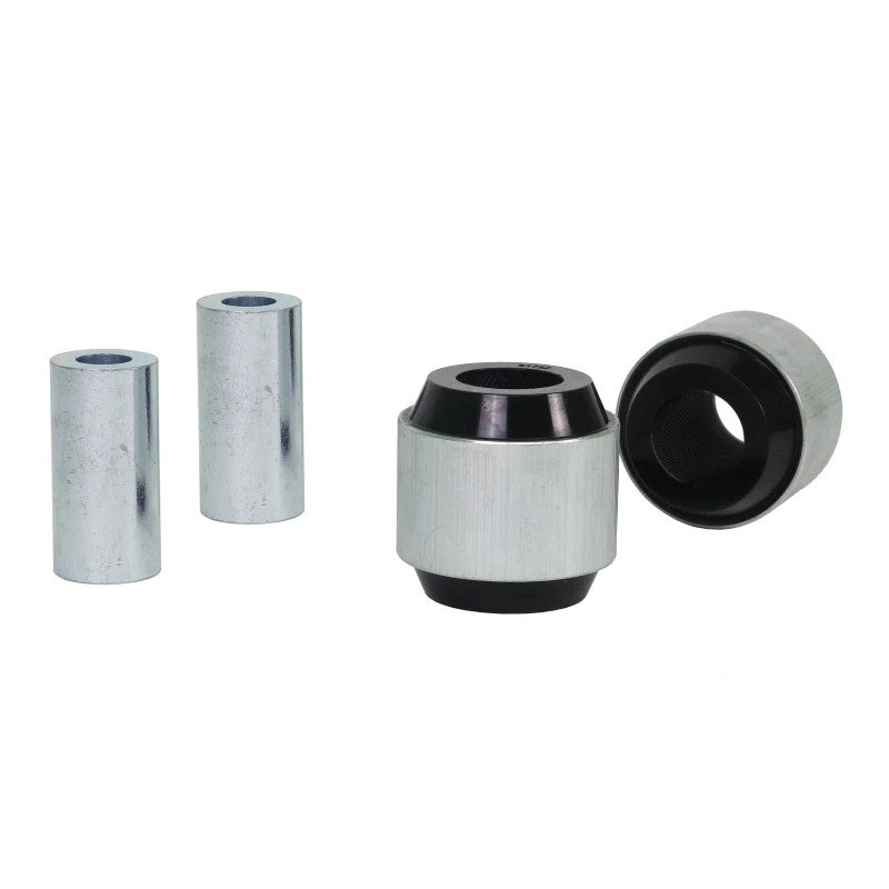 Whiteline synthetic elastomer rear control arm bushings and inner tubes for 2015-2026 Ford Mustang models.