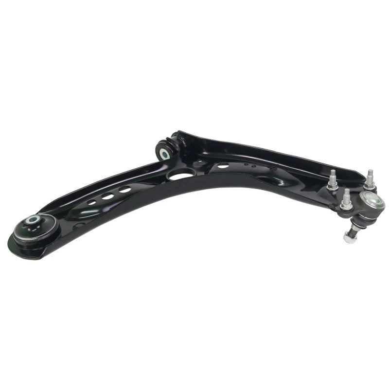 Black E-coated Whiteline Front Lower Control Arm WA302L with pre-installed synthetic elastomer bushings and ball joint.