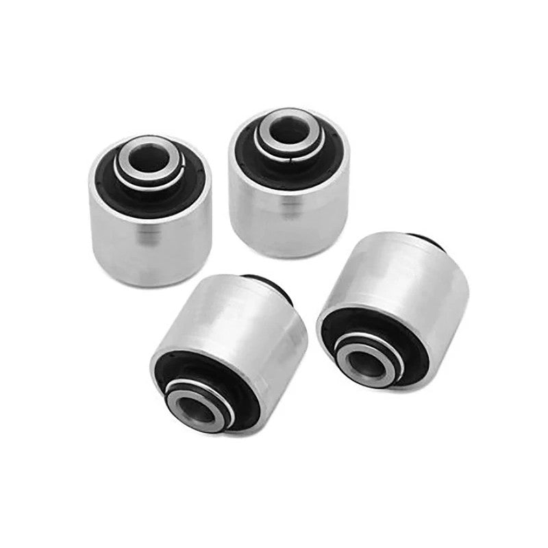 Set of 4 Whiteline W62719 rear outer spherical control arm bearings featuring chamfered edges and protective plating.